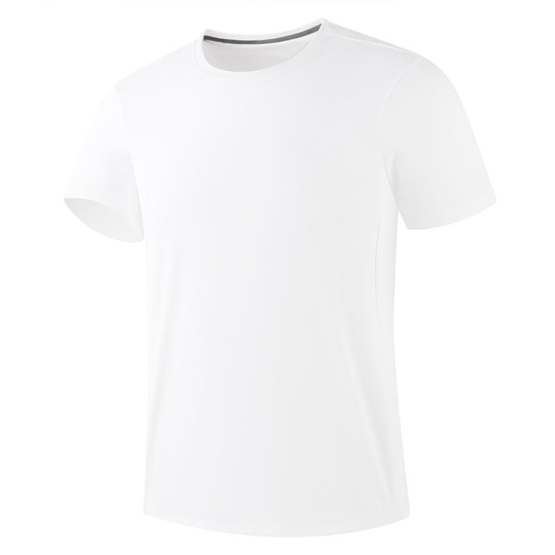 Ice silk quick-drying white short-sleeved men's summer thin breathable crew neck sports running top