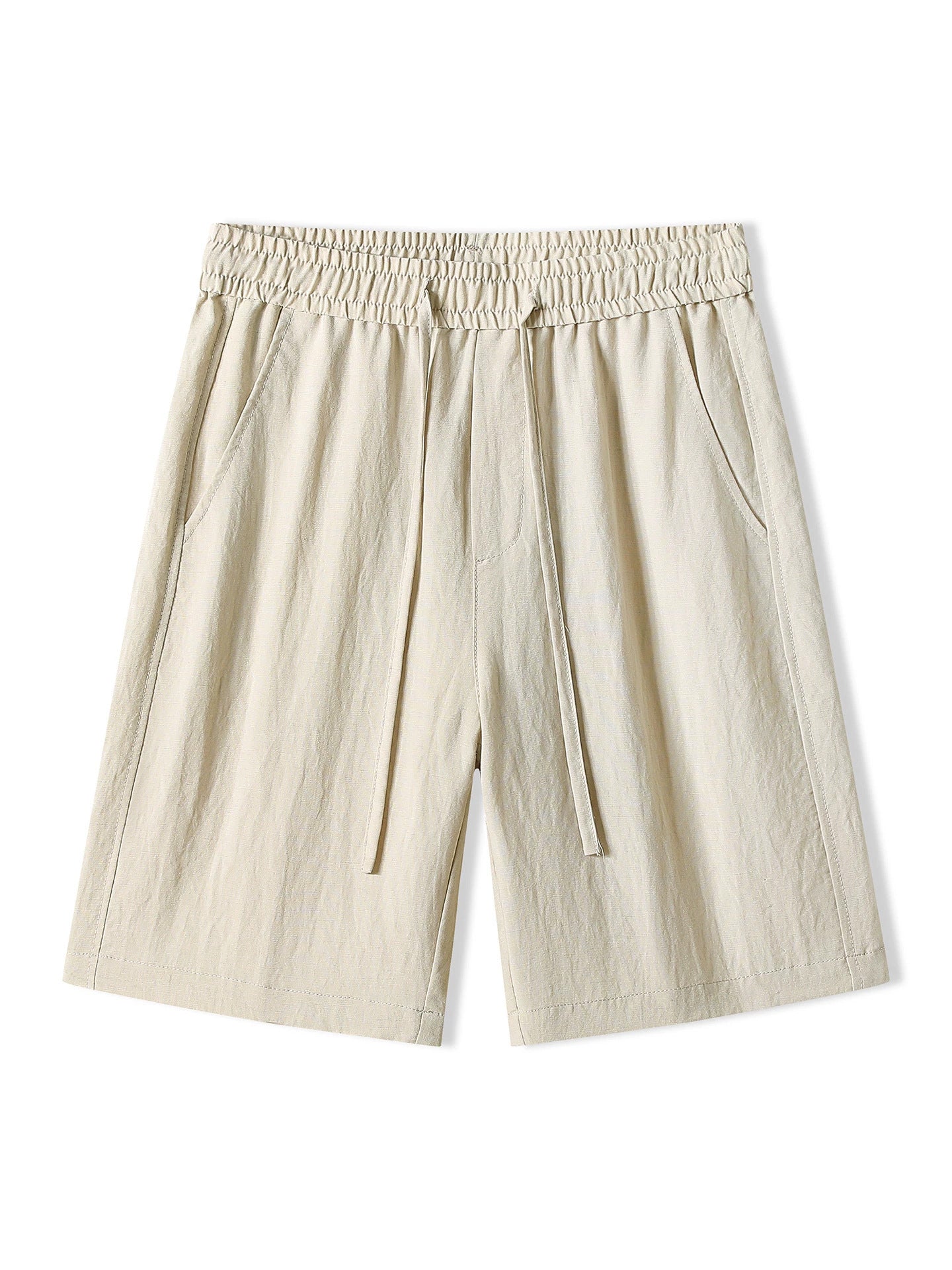 Simple solid color linen shorts for men, summer loose drawstring elastic waist five-point pants