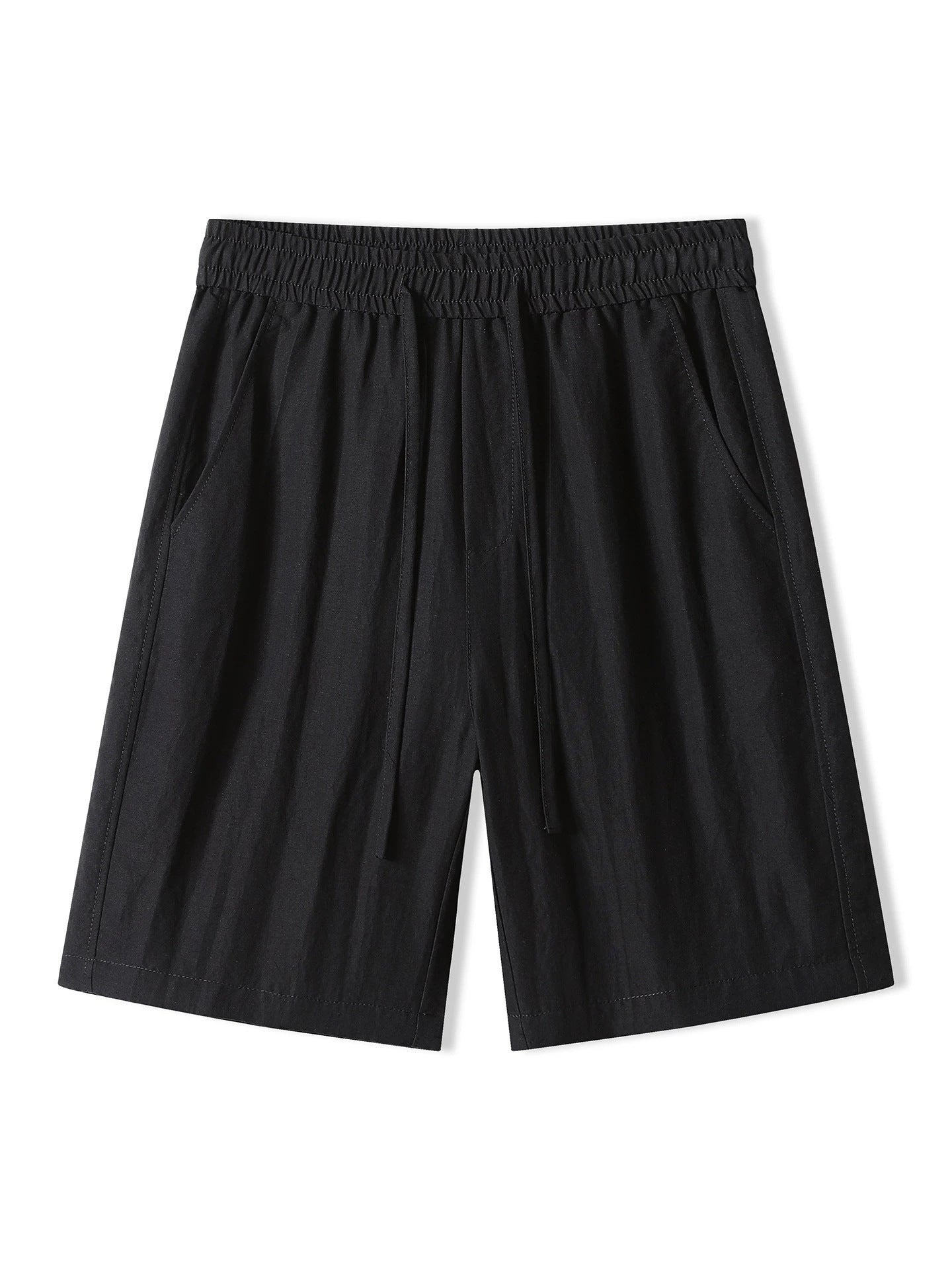 Simple solid color linen shorts for men, summer loose drawstring elastic waist five-point pants