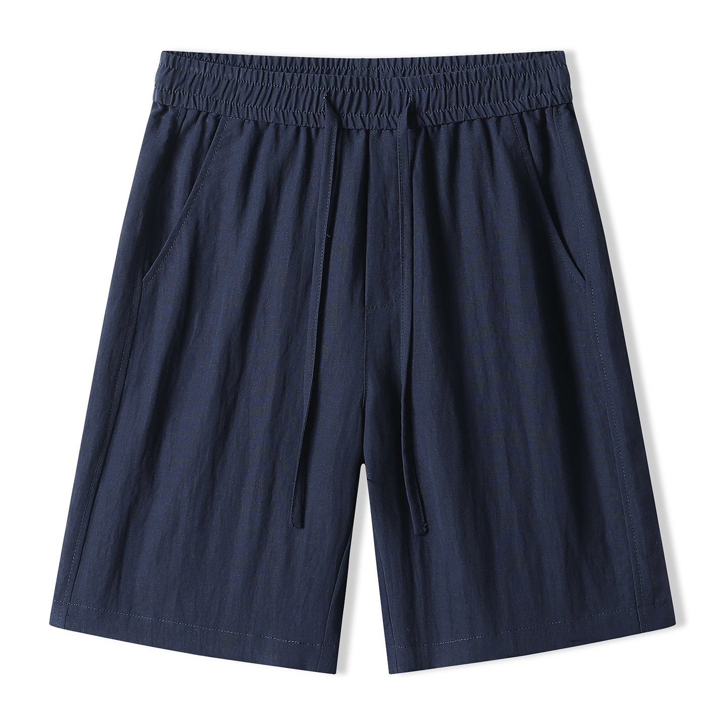 Simple solid color linen shorts for men, summer loose drawstring elastic waist five-point pants