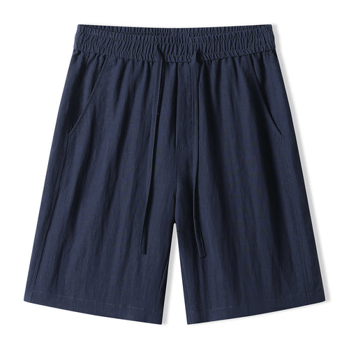 Simple solid color linen shorts for men, summer loose drawstring elastic waist five-point pants
