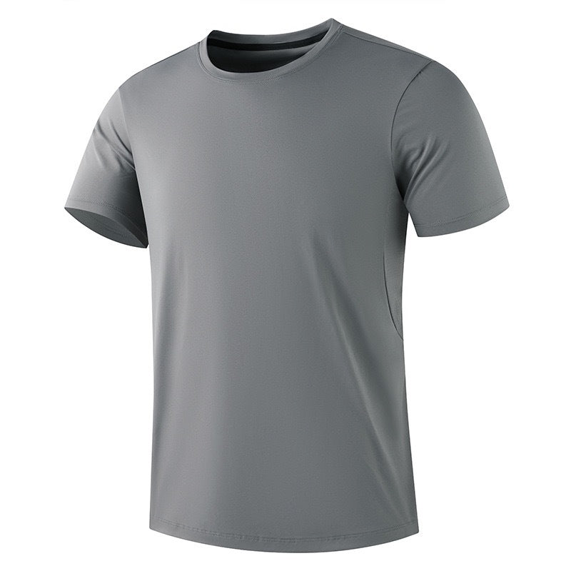 Ice silk quick-drying white short-sleeved men's summer thin breathable crew neck sports running top