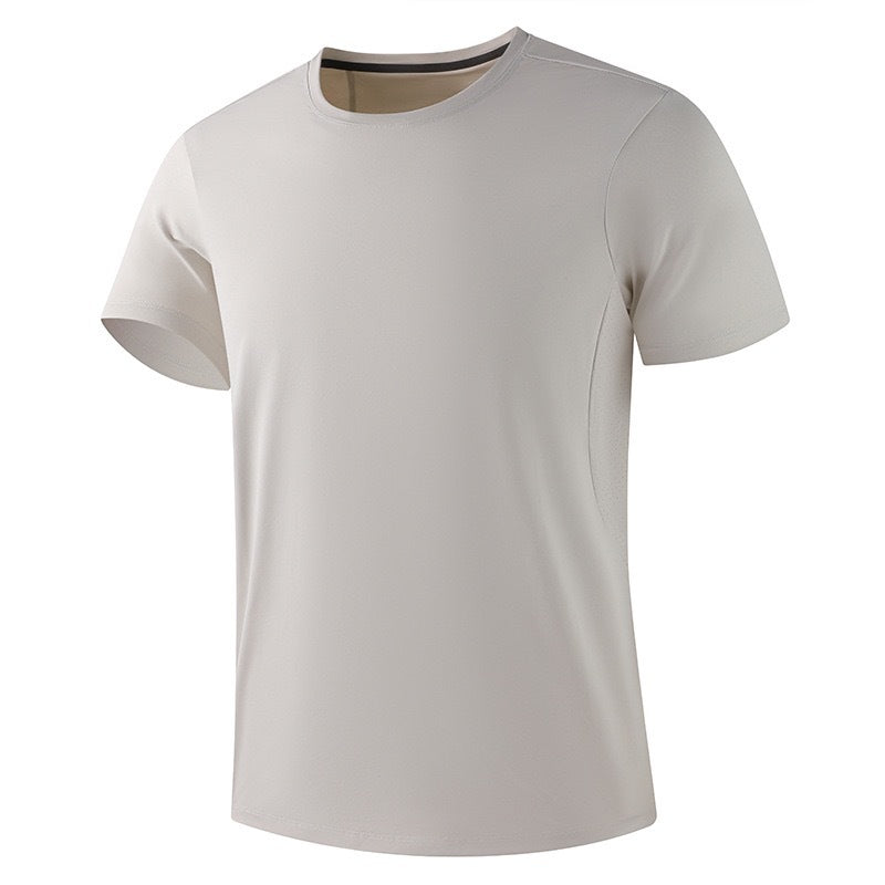 Ice silk quick-drying white short-sleeved men's summer thin breathable crew neck sports running top