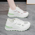 Fresh white and green platform chunky sneakers for women, summer breathable mesh, versatile casual sports shoes